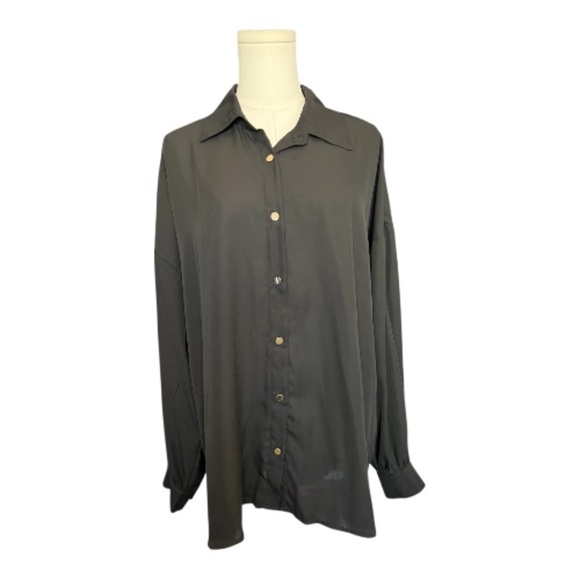 EUC Intempo black button-up blouse with gold buttons – size XL - Picture 1 of 10